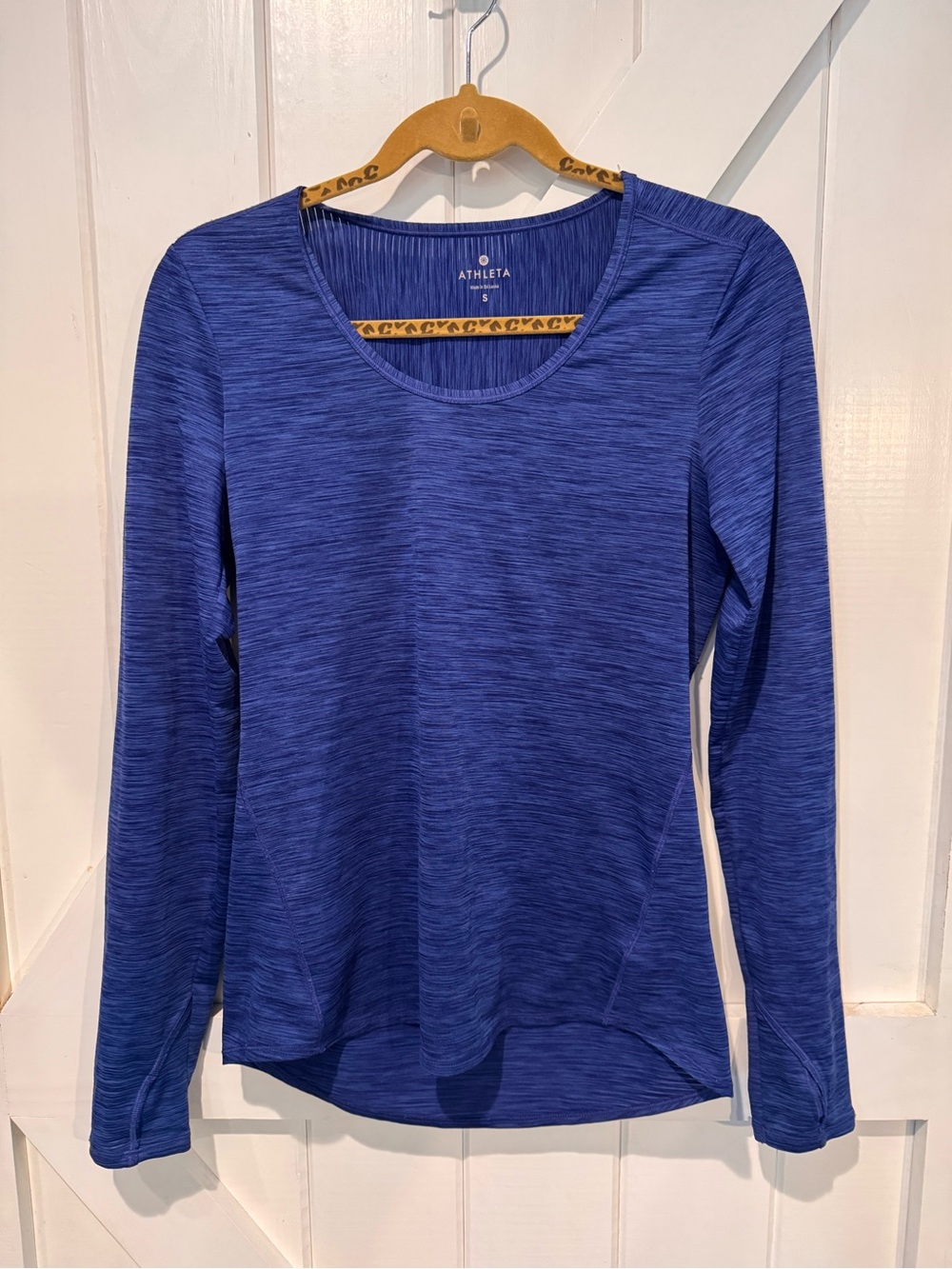 Athleta Blue Space Dye Long Sleeve Athletic Top Women's Small Thumbholes